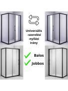 Stuxi Nizza Black 140x90 aszimmetrikus szögletes tolóajtós zuhanykabin 6 mm vízlepergető biztonsági üveggel, fekete elemekkel, 200 cm magas