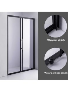   Stuxi Nizza Black 140 cm széles toló zuhanyajtó 6 mm vastag vízlepergető biztonsági üveggel, fekete elemekkel, 200 cm magas