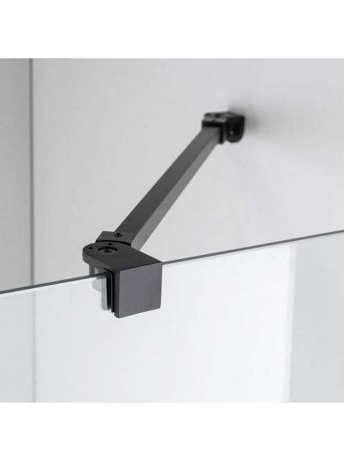 Stuxi Milano Easy Black Kombi Plus 2 Walk-in zuhanyfal, 110x70 cm, 8 mm vastag vízlepergető biztonsági üveggel, helytakarékos stabilizátorral, 2 polccal