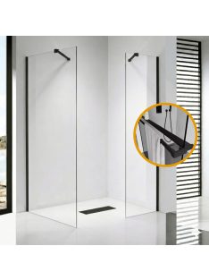   Stuxi Milano Easy Black Kombi Plus 1 Walk-in zuhanyfal, 110x90 cm, 8 mm vastag vízlepergető biztonsági üveggel, helytakarékos stabilizátorral, polccal