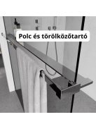 Stuxi Milano Plus Walk-in zuhanyfal, 110x200 cm, 8 mm vastag vízlepergető biztonsági üveggel, króm profillal, távtartóval, polccal és törölközőtartóval