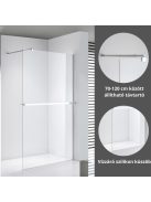 Stuxi Milano Plus Walk-in zuhanyfal, 110x200 cm, 8 mm vastag vízlepergető biztonsági üveggel, króm profillal, távtartóval, polccal és törölközőtartóval