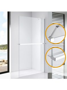   Stuxi Milano Easy Plus Walk-in zuhanyfal, 110x200 cm, 8 mm vastag vízlepergető üveggel, helytakarékos stabilizátorral, polccal, törölközőtartóval