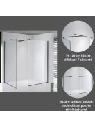 Stuxi Milano Kombi Plus 1 Black Walk-in zuhanyfal, 120x110 cm, 8 mm vastag vízlepergető biztonsági üveggel, polccal és törölközőtartóval