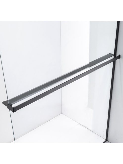 Stuxi Milano Easy Black Kombi Plus 1 Walk-in zuhanyfal, 120x110 cm, 8 mm vastag vízlepergető biztonsági üveggel, helytakarékos stabilizátorral, polccal