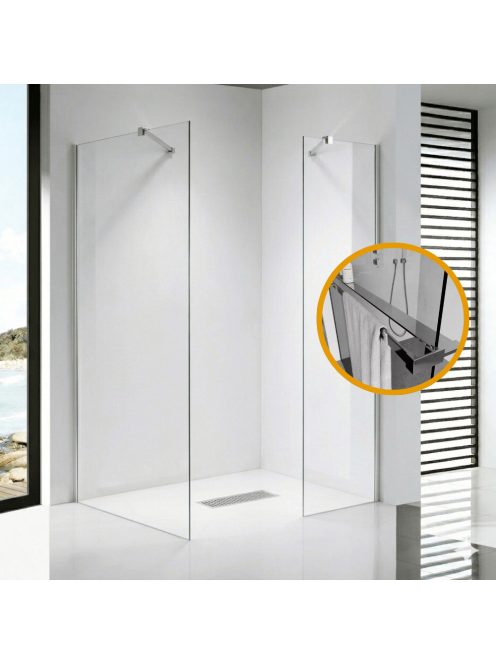 Stuxi Milano Easy Kombi Plus 1 Walk-in zuhanyfal, 120x120 cm, 8 mm vastag vízlepergető biztonsági üveggel, helytakarékos stabilizátorral, polccal