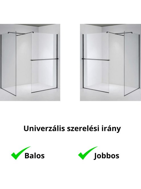 Stuxi Milano Kombi Plus 1 Black Walk-in zuhanyfal, 130x110 cm, 8 mm vastag vízlepergető biztonsági üveggel, polccal és törölközőtartóval