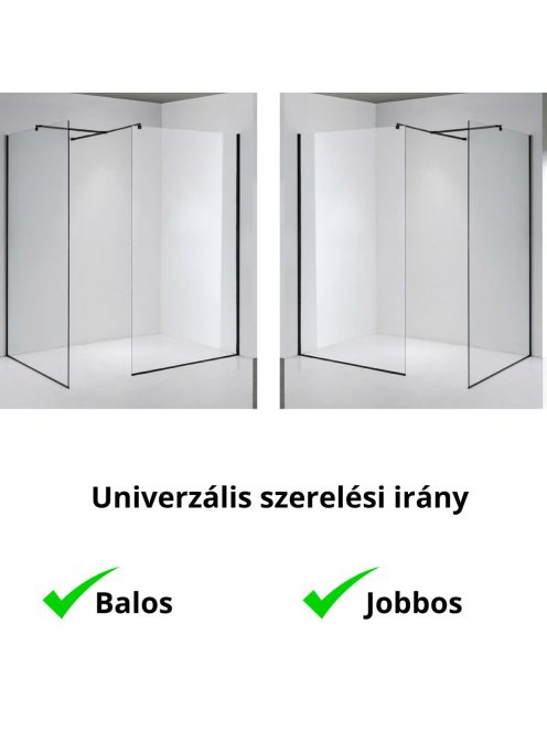 Stuxi Milano Kombi Black Walk-in zuhanyfal, 130x120 cm, 8 mm vastag vízlepergető biztonsági üveggel, 200 cm magas, matt fekete