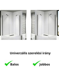   Stuxi Milano Easy Black Kombi Walk-in zuhanyfal, 130x120 cm, 8 mm vastag vízlepergető biztonsági üveggel, helytakarékos stabilizátorral