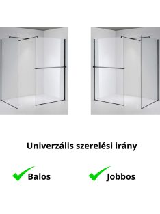   Stuxi Milano Kombi Plus 1 Black Walk-in zuhanyfal, 130x80 cm, 8 mm vastag vízlepergető biztonsági üveggel, polccal és törölközőtartóval