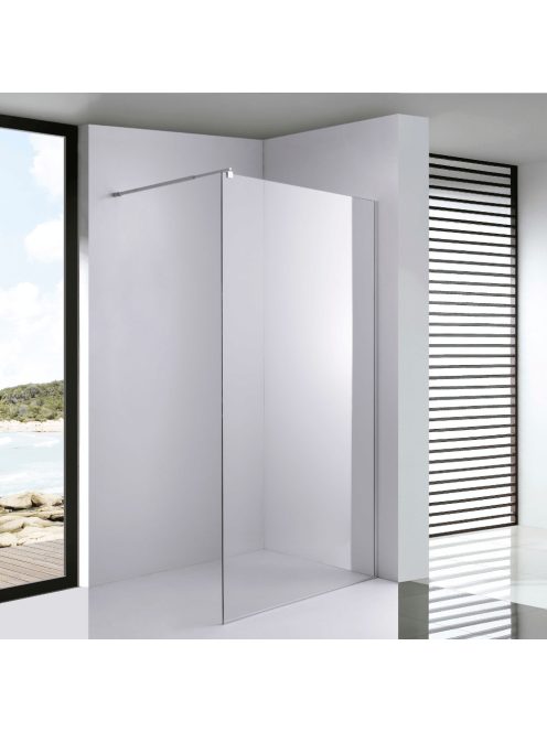Stuxi Milano Walk-in zuhanyfal, 130x200 cm, 8 mm vastag vízlepergető biztonsági üveggel, króm profillal és távtartóval