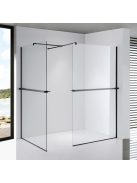 Stuxi Milano Easy Black Kombi Plus 2 Walk-in zuhanyfal, 140x140 cm, 8 mm vastag vízlepergető biztonsági üveggel, helytakarékos stabilizátorral, 2 polccal