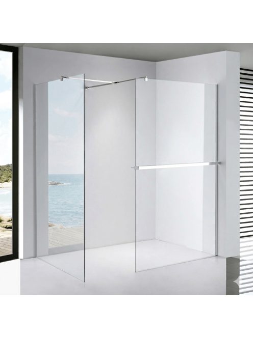 Stuxi Milano Easy Kombi Plus 1 Walk-in zuhanyfal, 140x80 cm, 8 mm vastag vízlepergető biztonsági üveggel, helytakarékos stabilizátorral, polccal