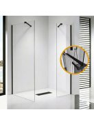 Stuxi Milano Easy Black Kombi Plus 1 Walk-in zuhanyfal, 140x90 cm, 8 mm vastag vízlepergető biztonsági üveggel, helytakarékos stabilizátorral, polccal