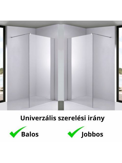 Stuxi Milano Walk-in zuhanyfal, 140x200 cm, 8 mm vastag vízlepergető biztonsági üveggel, króm profillal és távtartóval