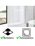 Stuxi Milano Plus Walk-in zuhanyfal, 70x200 cm, 8 mm vastag vízlepergető biztonsági üveggel, króm profillal, távtartóval, polccal és törölközőtartóval
