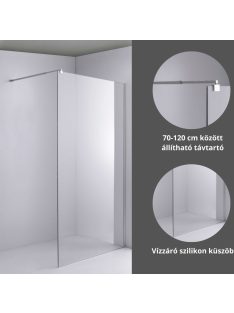   Stuxi Milano Walk-in zuhanyfal 8 mm vastag vízlepergető biztonsági üveggel, 200 cm magas, króm profillal és távtartóval