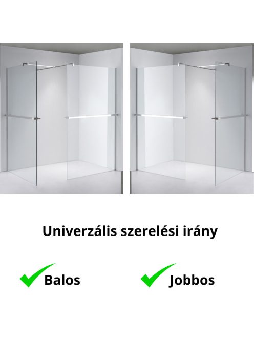 Stuxi Milano Kombi Plus 2 Walk-in zuhanyfal, 80x70 cm, 8 mm vastag vízlepergető biztonsági üveggel, 2 polccal és törölközőtartóval