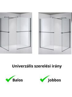   Stuxi Milano Kombi Plus 2 Black Walk-in zuhanyfal, 80x80 cm, 8 mm vastag vízlepergető biztonsági üveggel, 2 polccal és törölközőtartóval