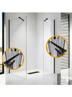   Stuxi Milano Easy Black Kombi Plus 2 Walk-in zuhanyfal, 80x90 cm, 8 mm vastag vízlepergető biztonsági üveggel, helytakarékos stabilizátorral, 2 polccal