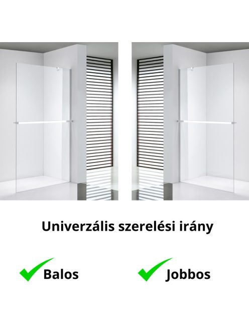 Stuxi Milano Easy Plus Walk-in zuhanyfal, 80x200 cm, 8 mm vastag vízlepergető üveggel, helytakarékos stabilizátorral, polccal, törölközőtartóval