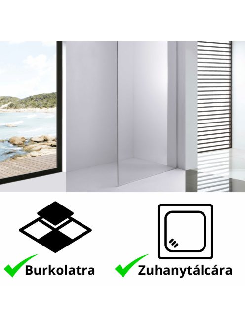 Stuxi Milano Walk-in zuhanyfal, 80x200 cm, 8 mm vastag vízlepergető biztonsági üveggel, króm profillal és távtartóval