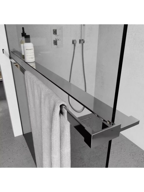 Stuxi Milano Kombi Plus 2 Walk-in zuhanyfal, 90x110 cm, 8 mm vastag vízlepergető biztonsági üveggel, 2 polccal és törölközőtartóval