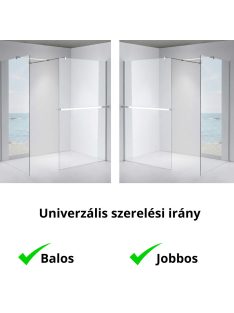   Stuxi Milano Kombi Plus 1 Walk-in zuhanyfal, 90x140 cm, 8 mm vastag vízlepergető biztonsági üveggel, polccal és törölközőtartóval
