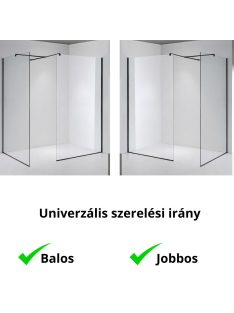   Stuxi Milano Kombi Black Walk-in zuhanyfal, 90x80 cm, 8 mm vastag vízlepergető biztonsági üveggel, 200 cm magas, matt fekete