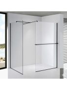 Stuxi Milano Easy Black Kombi Plus 1 Walk-in zuhanyfal, 90x80 cm, 8 mm vastag vízlepergető biztonsági üveggel, helytakarékos stabilizátorral, polccal