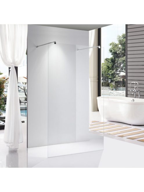 Stuxi Milano Light falsíkra szerelhető Walk-in zuhanyfal, 90x200 cm, 8 mm vastag vízlepergető biztonsági üveggel, két távtartóval