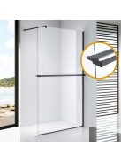 Stuxi Milano Plus Black Walk-in zuhanyfal, 110x200 cm, 8 mm vastag vízlepergető biztonsági üveggel, matt fekete profillal, távtartóval, polccal és törölközőtartóval