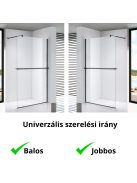 Stuxi Milano Plus Black Walk-in zuhanyfal, 110x200 cm, 8 mm vastag vízlepergető biztonsági üveggel, matt fekete profillal, távtartóval, polccal és törölközőtartóval