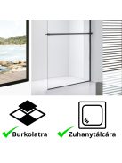Stuxi Milano Plus Black Walk-in zuhanyfal, 130x200 cm, 8 mm vastag vízlepergető biztonsági üveggel, matt fekete profillal, távtartóval, polccal és törölközőtartóval