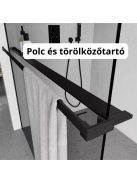 Stuxi Milano Plus Black Walk-in zuhanyfal, 140x200 cm, 8 mm vastag vízlepergető biztonsági üveggel, matt fekete profillal, távtartóval, polccal és törölközőtartóval