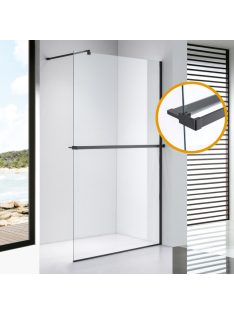   Stuxi Milano Plus Black Walk-in zuhanyfal, 70x200 cm, 8 mm vastag vízlepergető biztonsági üveggel, matt fekete profillal, távtartóval, polccal és törölközőtartóval