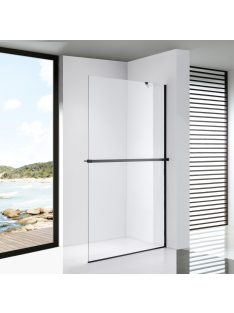   Stuxi Milano Easy Plus Black Walk-in zuhanyfal, 70x200 cm, 8 mm vastag vízlepergető üveggel, helytakarékos stabilizátorral, polccal, törölközőtartóval