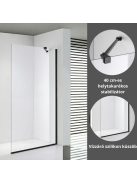 Stuxi Milano Easy Black Walk-in zuhanyfal, 70x200 cm, 8 mm vastag vízlepergető biztonsági üveggel, helytakarékos stabilizátorral