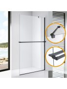 Stuxi Milano Easy Plus Black Walk-in zuhanyfal, 80x200 cm, 8 mm vastag vízlepergető üveggel, helytakarékos stabilizátorral, polccal, törölközőtartóval
