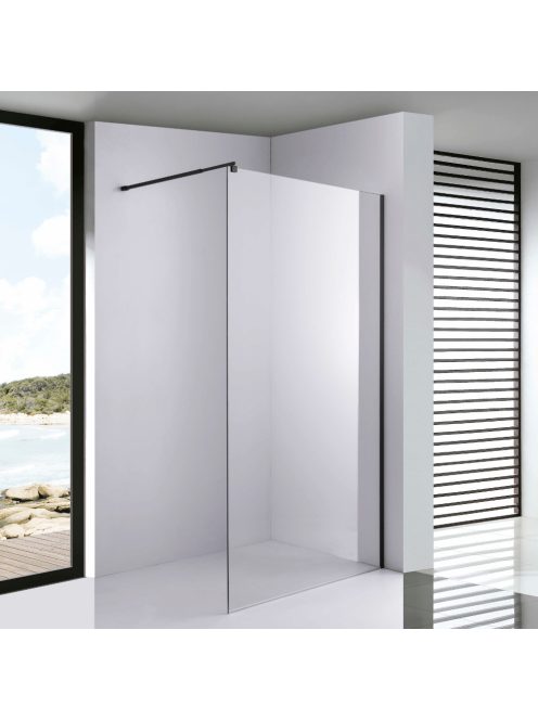 Stuxi Milano Black Walk-in zuhanyfal, 80x200 cm, 8 mm vastag vízlepergető biztonsági üveggel, fekete profillal és távtartóval