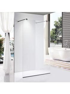   Stuxi Milano Light Black falsíkra szerelhető Walk-in zuhanyfal, 90x200 cm, 8 mm vastag vízlepergető biztonsági üveggel, két távtartóval