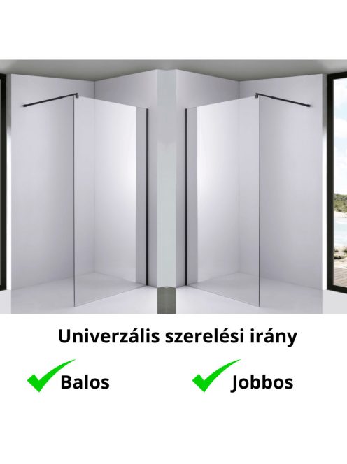 Stuxi Milano Black Walk-in zuhanyfal, 90x200 cm, 8 mm vastag vízlepergető biztonsági üveggel, fekete profillal és távtartóval