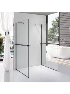   Stuxi Milano Gate Black Plus 2 falsíkra szerelhető, két oldalfalas walk-in zuhanyfal, 110x110 cm, 8 mm vastag vízlepergető biztonsági üveggel, helytakarékos sarokmerevítőkkel