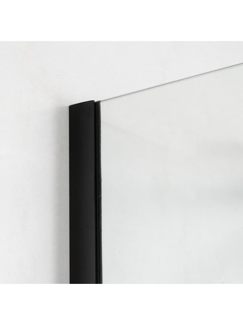 Stuxi Milano Gate Black falsíkra szerelhető, két oldalfalas walk-in zuhanyfal, 110x120 cm, 8 mm vastag vízlepergető biztonsági üveggel, helytakarékos sarokmerevítőkkel