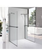 Stuxi Milano Gate Black Plus 2 falsíkra szerelhető, két oldalfalas walk-in zuhanyfal, 130x140 cm, 8 mm vastag vízlepergető biztonsági üveggel, helytakarékos sarokmerevítőkkel