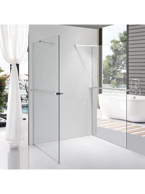 Stuxi Milano Gate Plus 2 falsíkra szerelhető, két oldalfalas walk-in zuhanyfal, 70x110 cm, 8 mm vastag vízlepergető biztonsági üveggel, helytakarékos sarokmerevítőkkel