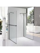 Stuxi Milano Gate Black Plus 1 falsíkra szerelhető, két oldalfalas walk-in zuhanyfal, 80x110 cm, 8 mm vastag vízlepergető biztonsági üveggel, helytakarékos sarokmerevítőkkel