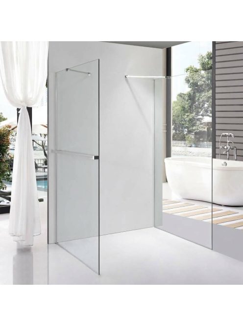 Stuxi Milano Gate Plus 1 falsíkra szerelhető, két oldalfalas walk-in zuhanyfal, 90x130 cm, 8 mm vastag vízlepergető biztonsági üveggel, helytakarékos sarokmerevítőkkel