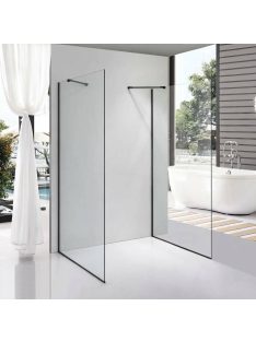   Stuxi Milano Gate Black falsíkra szerelhető, két oldalfalas walk-in zuhanyfal, 90x140 cm, 8 mm vastag vízlepergető biztonsági üveggel, helytakarékos sarokmerevítőkkel