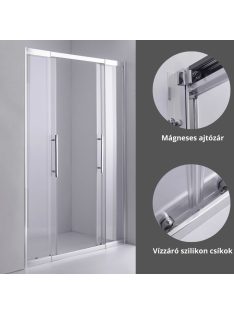   Stuxi Sydney 140 cm széles két tolóajtós zuhanyajtó 6 mm vastag vízlepergető biztonsági üveggel, króm elemekkel, 200 cm magas